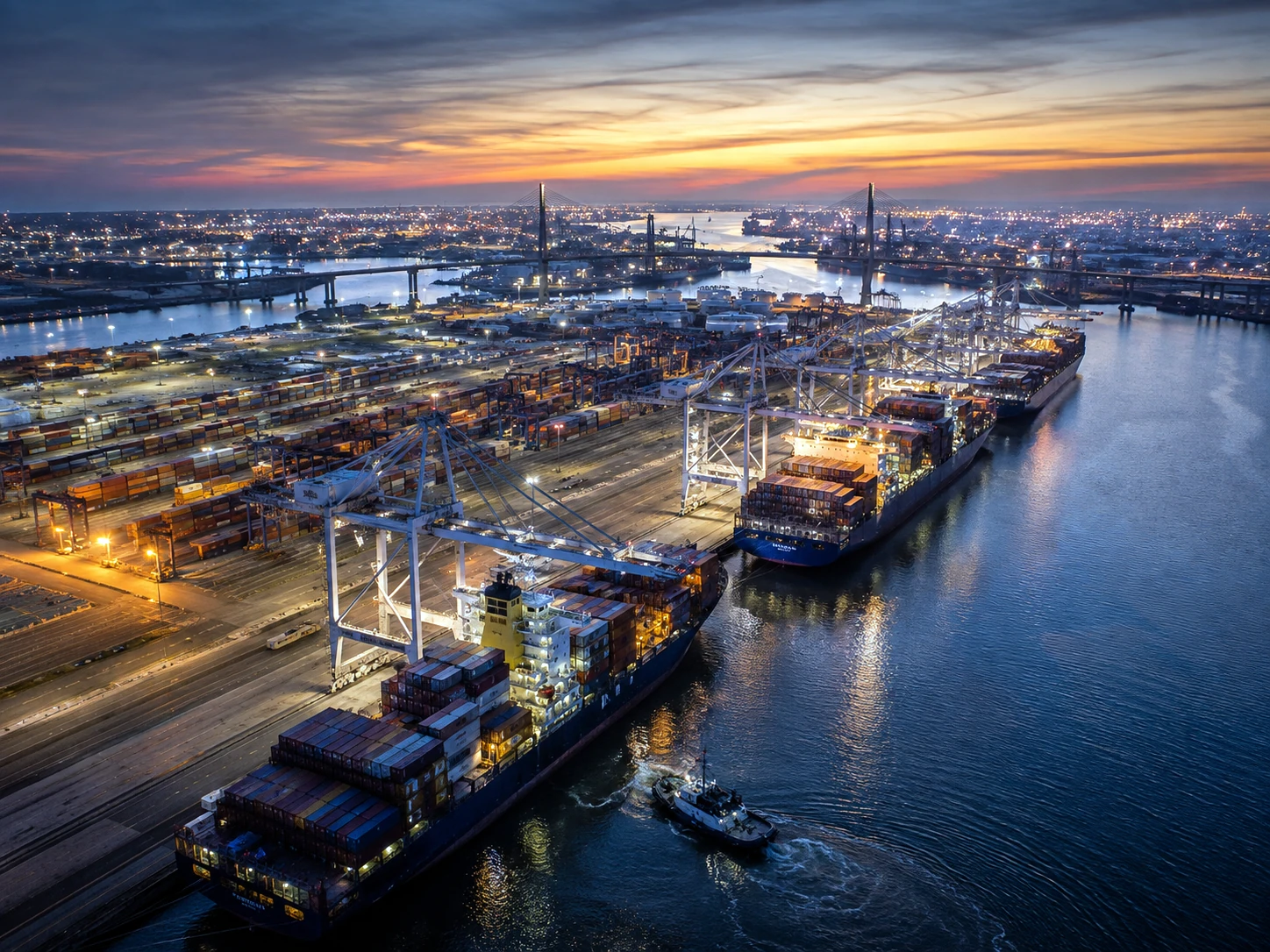 Port of Los Angeles at dusk