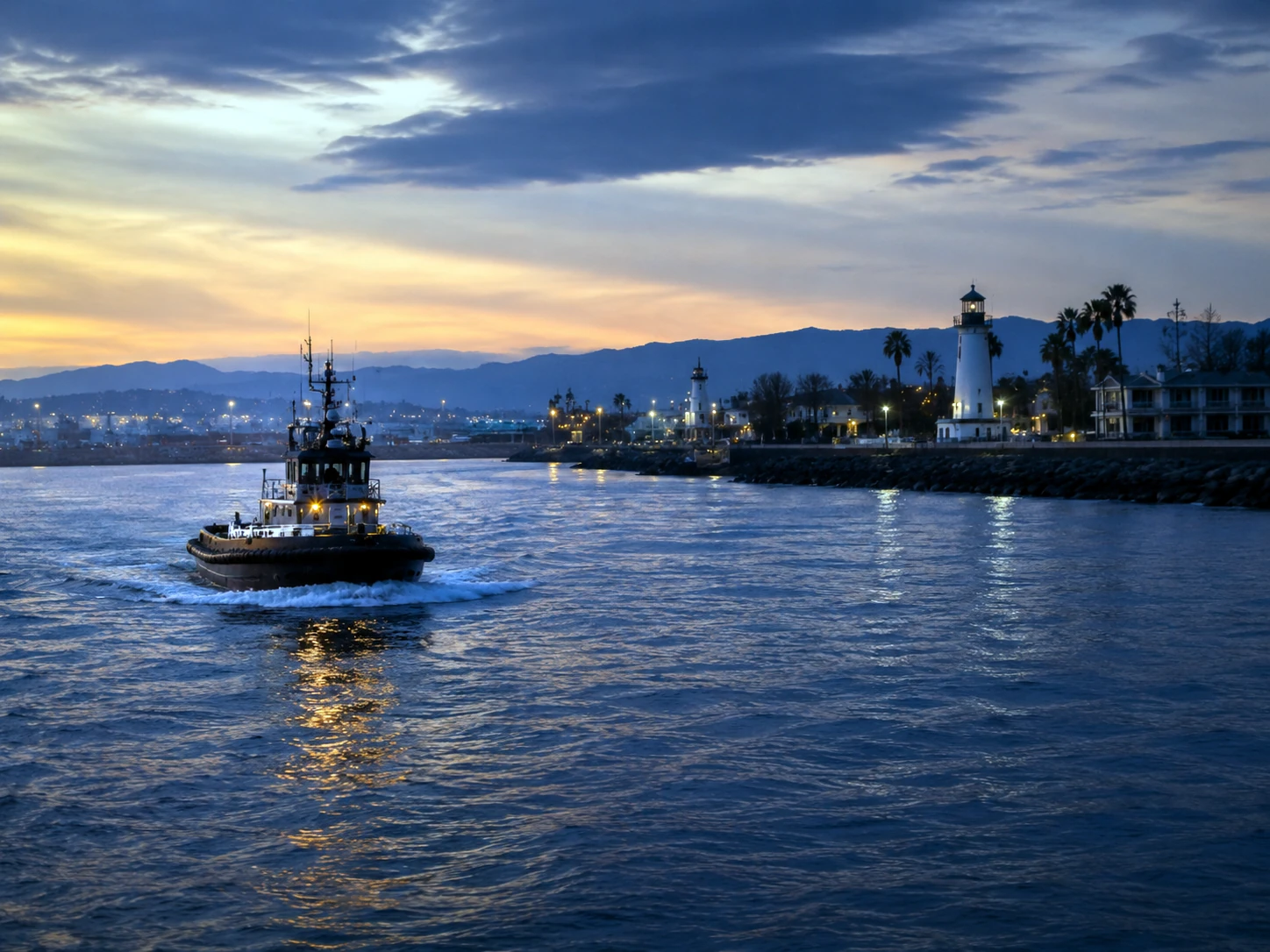 San Pedro harbor at dusk