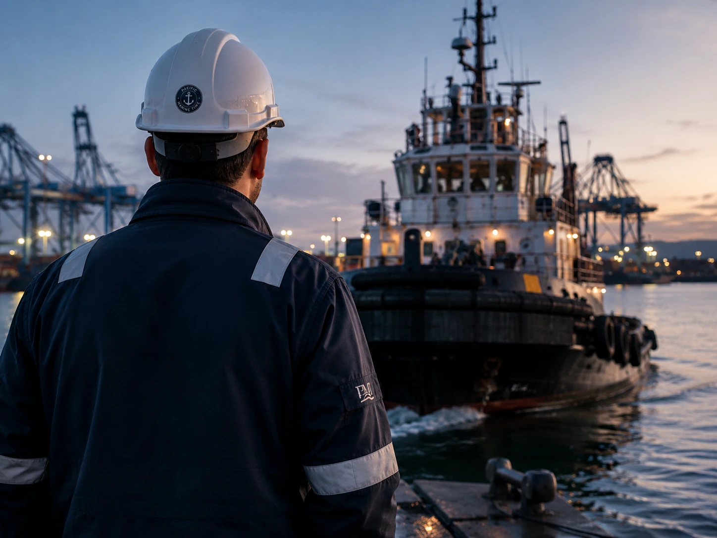 Marine operations crew coordinating vessel support from the harbor