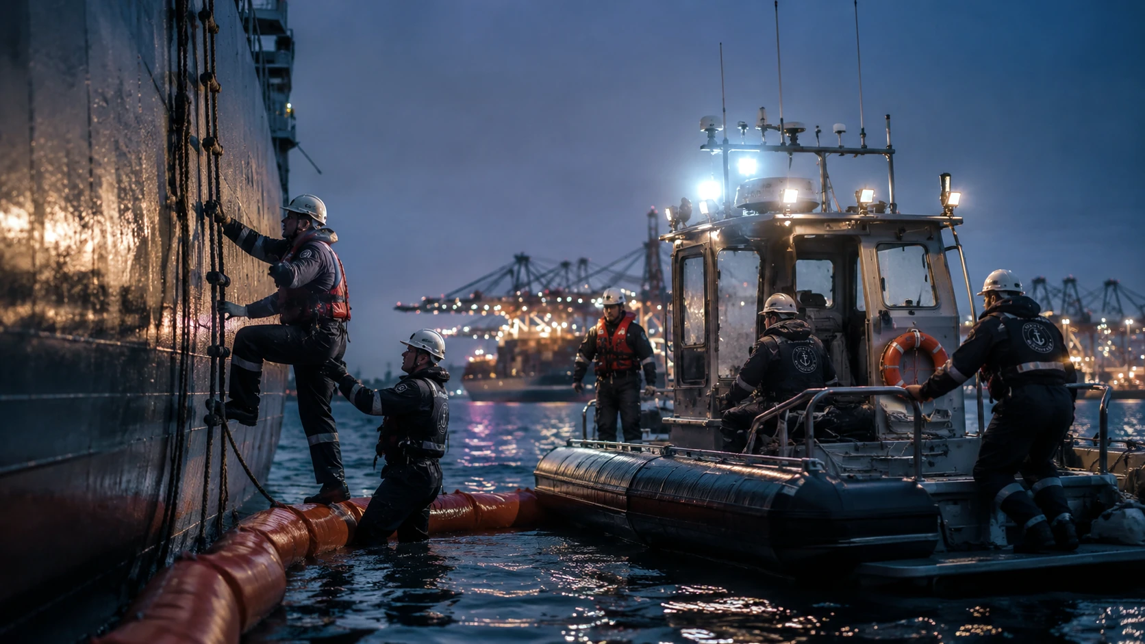 Marine emergency operations and response equipment at night
